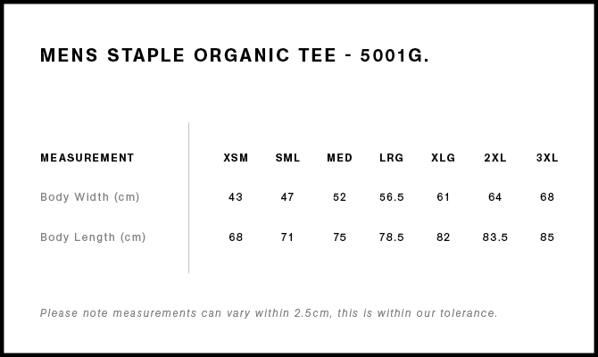 Size Guide - Style 5001G