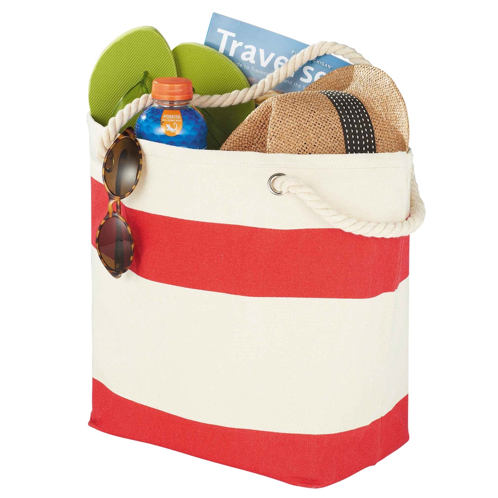[5158-RED-STANDARD] 5158 - Capri Stripes Cotton Shopper Tote