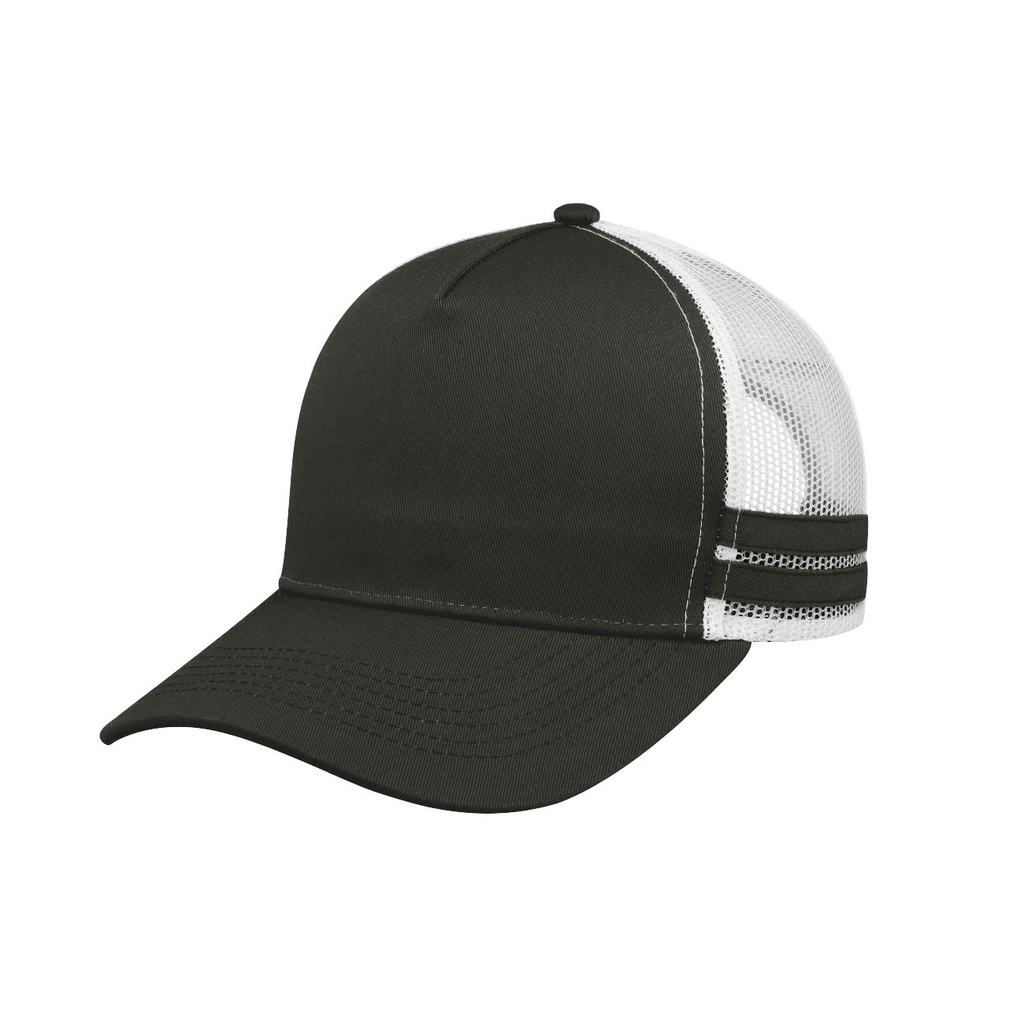 [HF24503BLWBL-HW24] F24503 - Headwear24 Striped Trucker Cap (Black / White Mesh / Black Stripes)