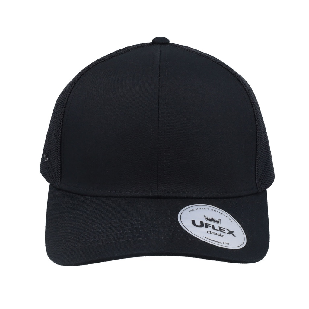 [HUC25600BLBL-UFlex] UC25600 - UFlex Classic Ultra-lite 6 Panel Trucker Cap (Black / Black Mesh)