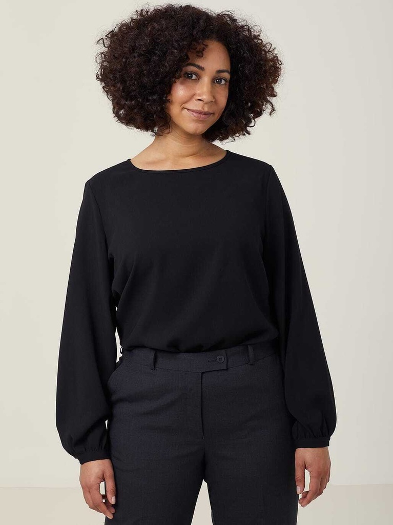 [9400083271297] CATUCM - Heavy Stretch Georgette Long Sleeve Blouse (6, BLACK)