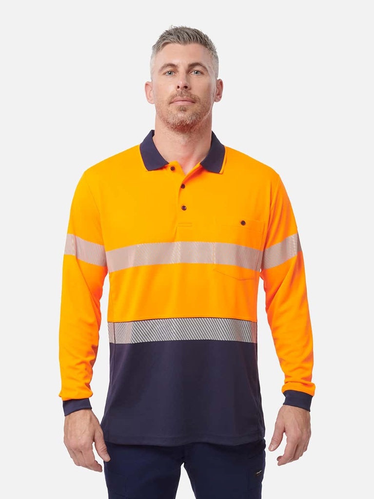 [9400083427137] K54225 - Workcool Hi-Vis Reflective Long Sleeve Polo (XS, ORANGE/NAVY)