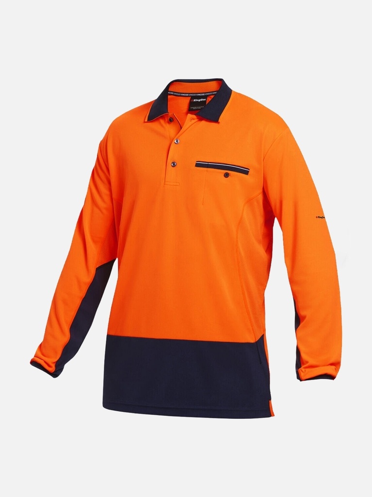 [9400083048332] K54840 - Hyperfreeze Hi-Vis Lightweight Long Sleeve Polo (S, ORANGE/NAVY)