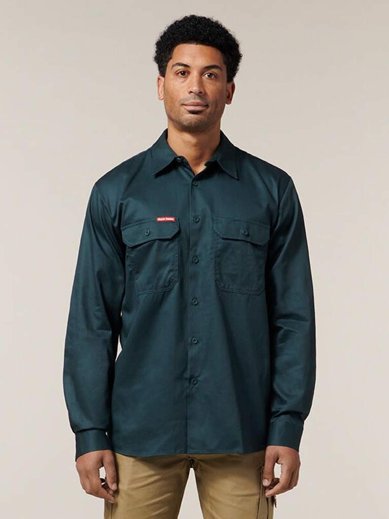 [9400021924193] Y07500 - Long Sleeve Open Front Cotton Drill Work Shirt (XS, NAVY)