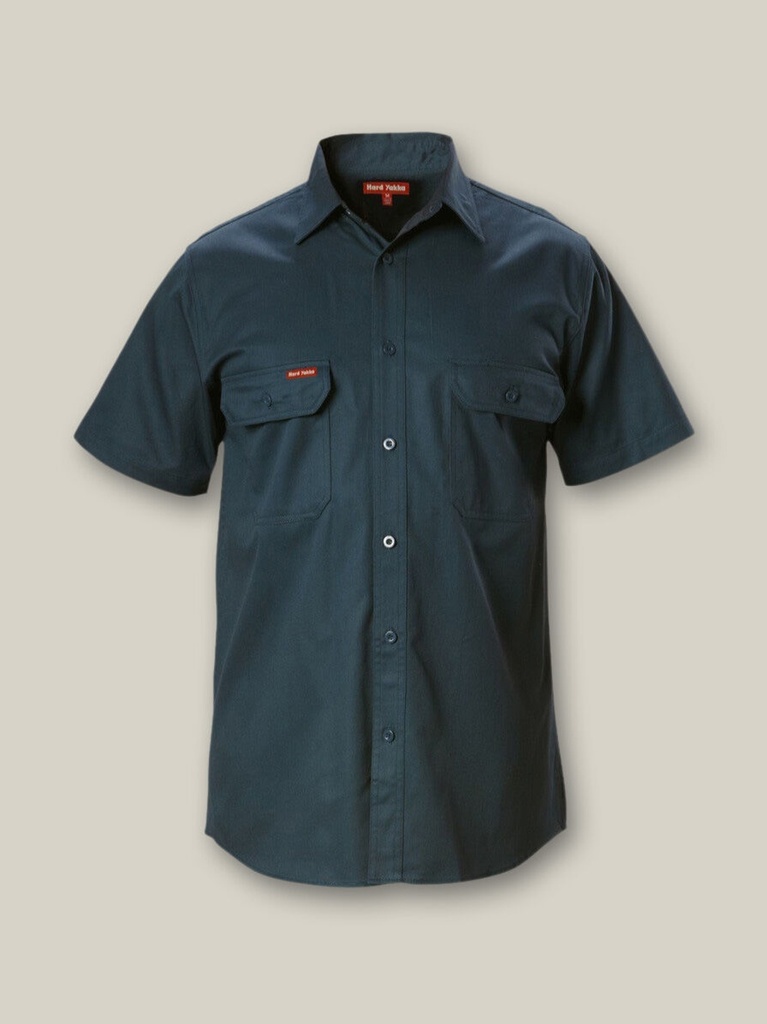 [9400021924315] Y07510 - Short Sleeve Open Front Cotton Drill Work Shirt (XS, NAVY)
