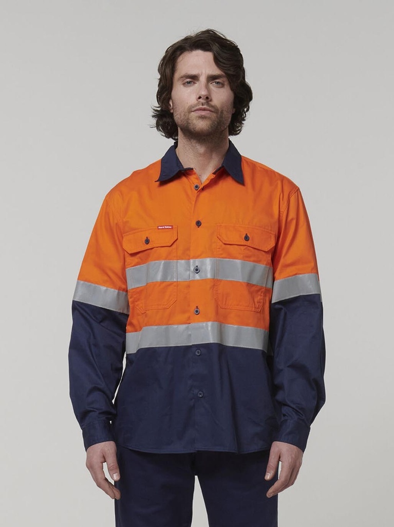 [9400083188878] Y07940 - Core Hi-Vis Long Sleeve 2 Tone Taped Vented Shirt (S, ORANGE/NAVY)