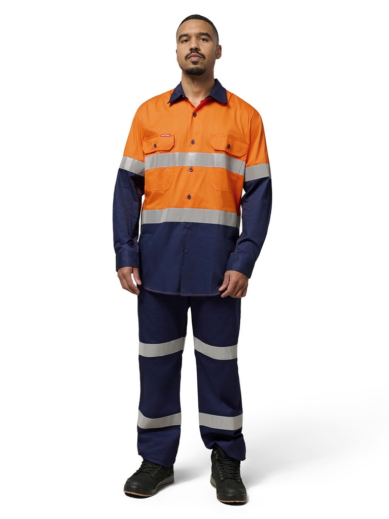 [9400021863164] Y07978 - Hi-Vis Two Tone Cotton Twl Vented Shirt w/ Tape (S, ORANGE/NAVY)