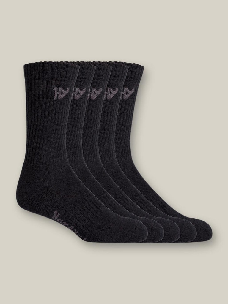 [9400083235886] Y20035 - Padded Cotton Crew Work Sock - 5 Pack (BLACK)
