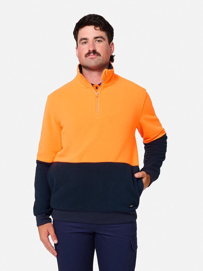 [9357732319735] K55021 - ORIGINALS SPLICED HI VIS 1/4 ZIP PULLOVER (S, ORANGE/NAVY)