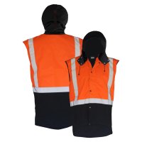 [PCO1349-FLOR/BR-S] CAUTION HOODED D/N OILSKIN SLEEVELESS VEST-SIZE (S)