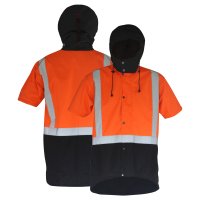 [PCO1359-FLOR/BR-S] CAUTION HOODED D/N OILSKIN SHORT SLEEVE VEST-SIZE (S)